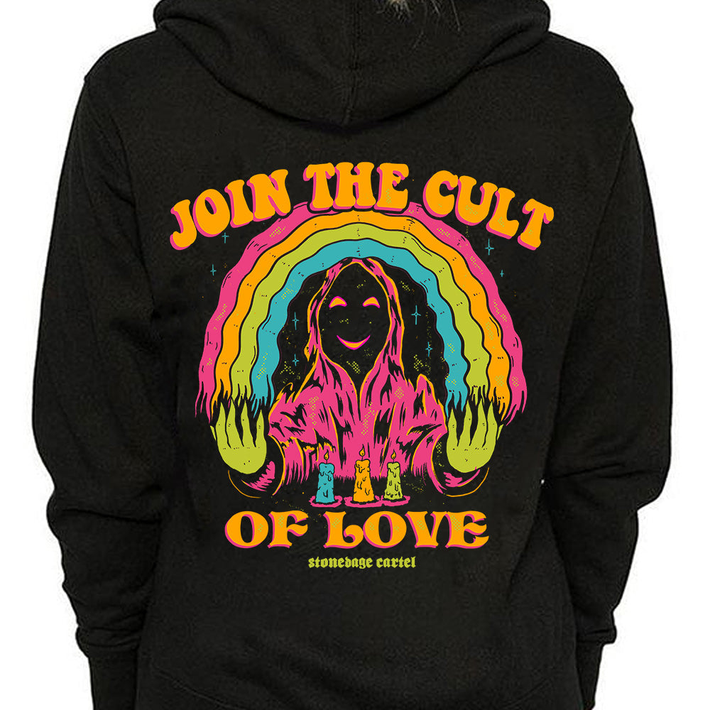 Join The Cult Of Love Unisex Hoodie, Colorful Wizard Casting Spell Rainbow Vintage Unisex Hoodie Model
