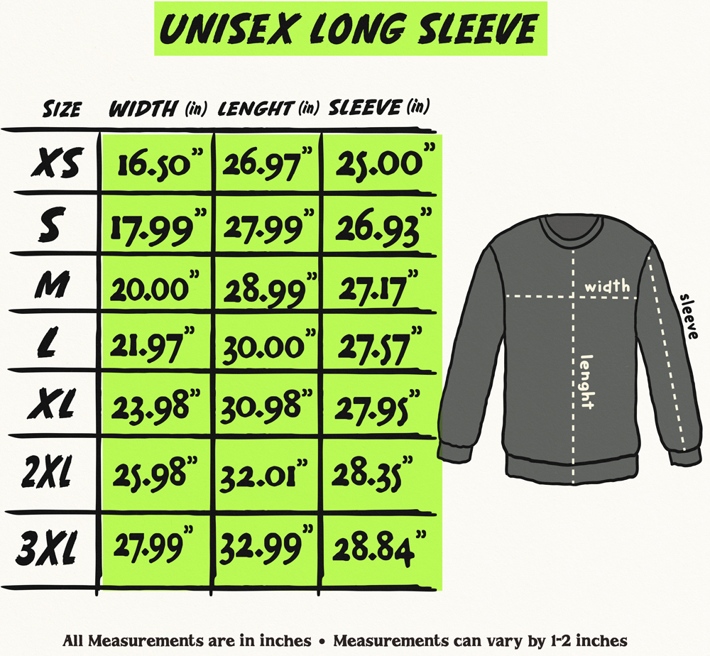 Long sleeve tee size chart