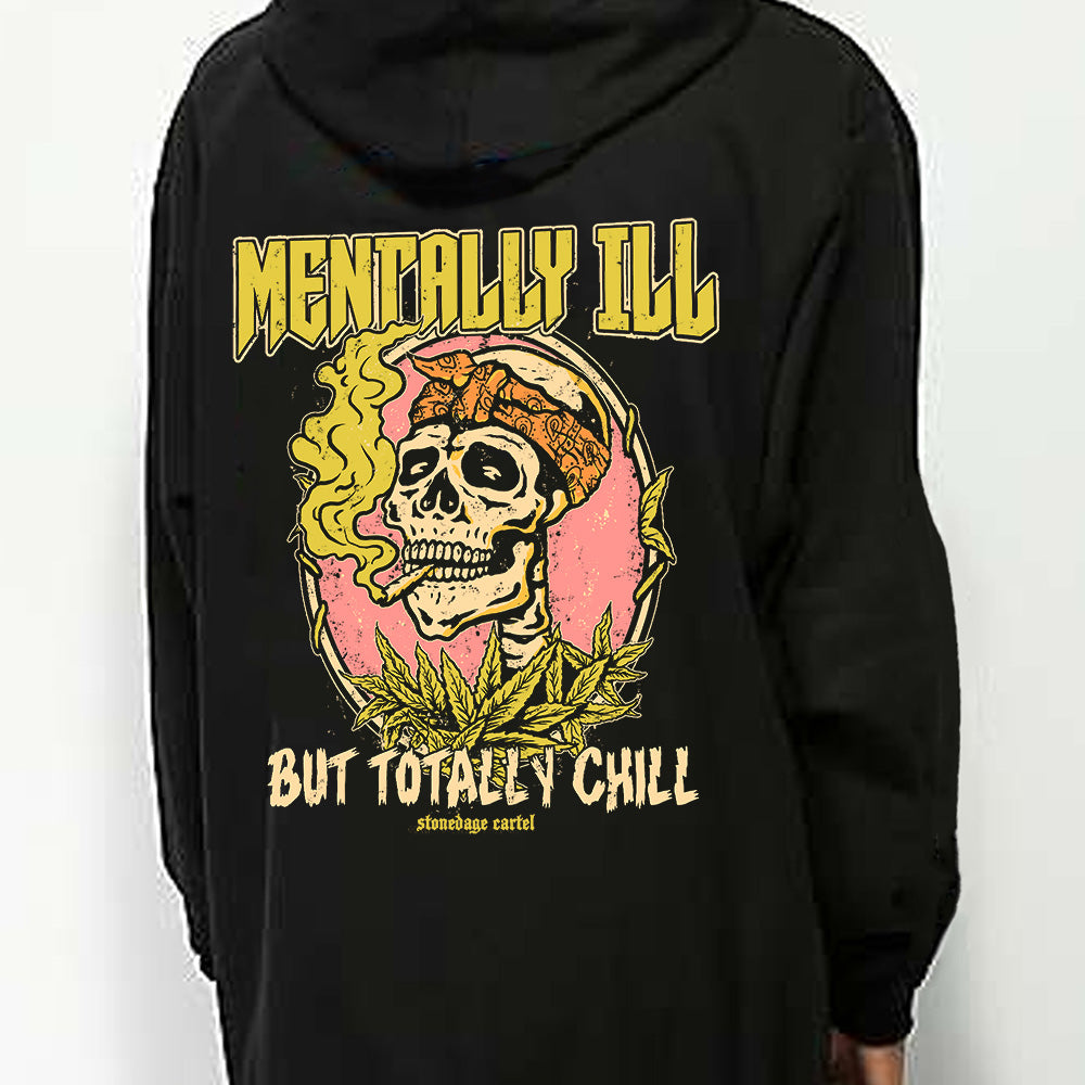 Mentally Ill But Totally Chill Unisex hoodie, Skeleton Smoking Weed Funny Vintage Unisex Hoodie Model