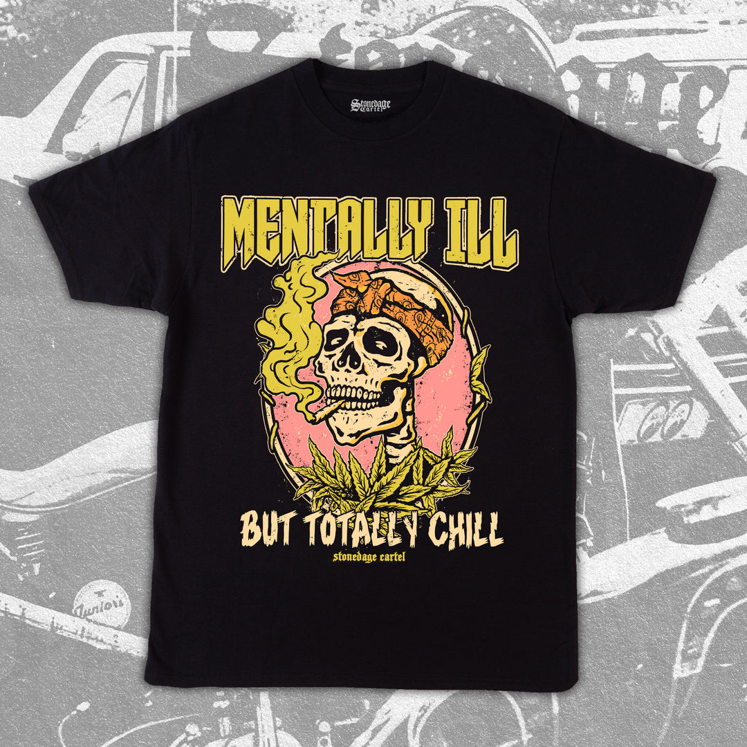 Mentally Ill But Totally Chill Unisex T-shirt, Funny Skeleton Smoking Weed Vintage Unisex Tee