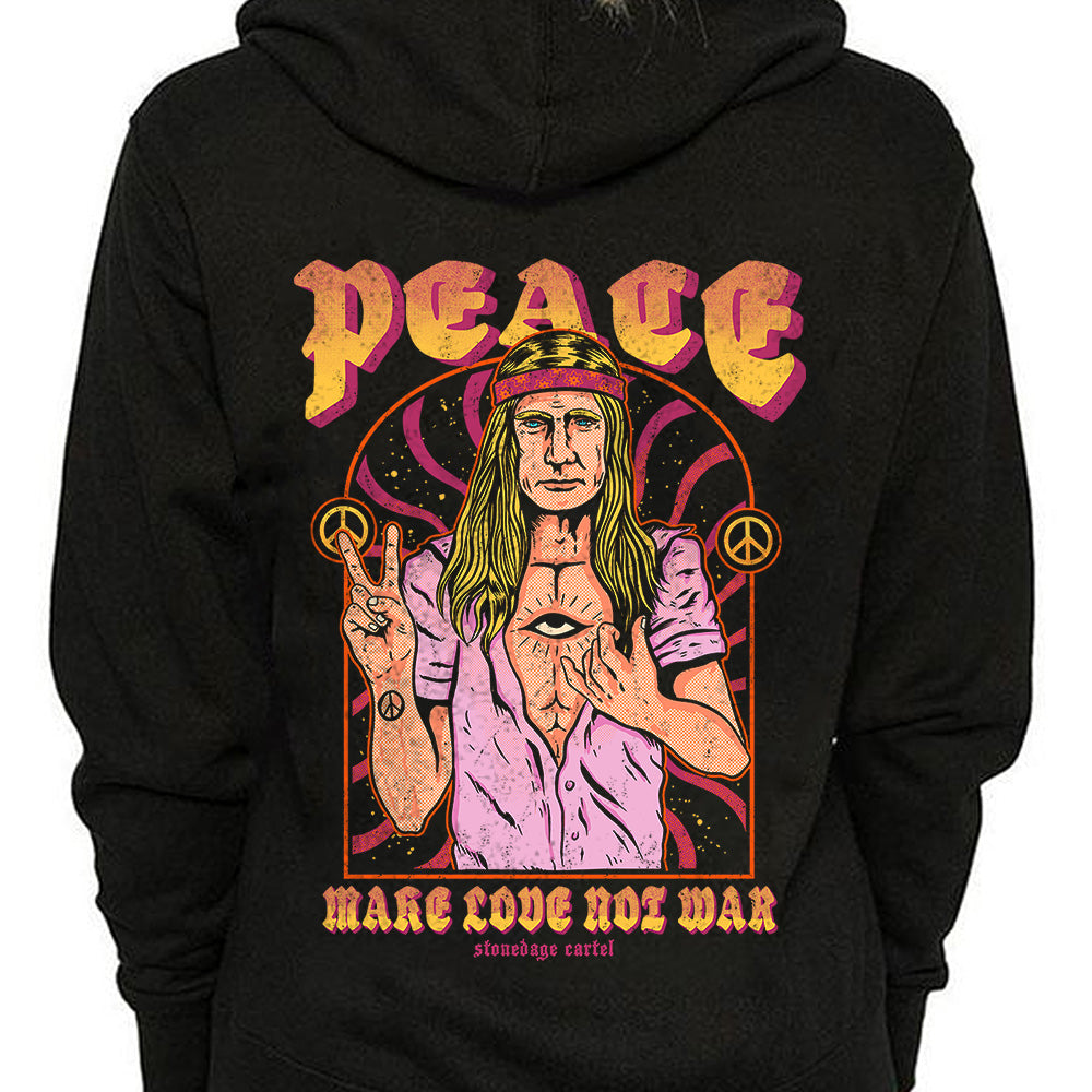 Peace - Make Love Not War Unisex Hoodie, Funny Vladimir Putin Peace Sign Trippy Vintage Unisex Hoodie Model
