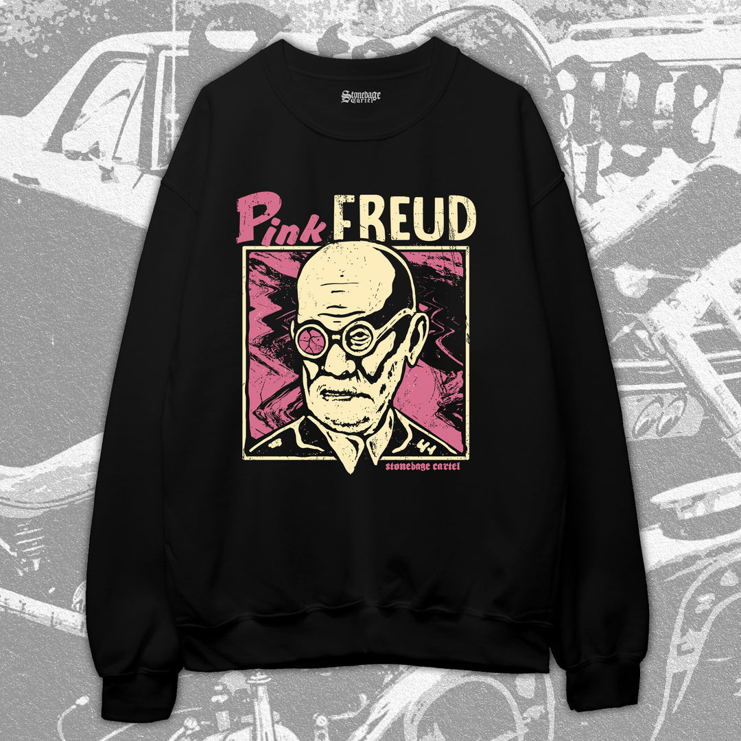 Pink Freud Vintage Funny Unisex Sweatshirt, Sigmund Freud Joke Vintage Rocker Unisex Sweatshirt.