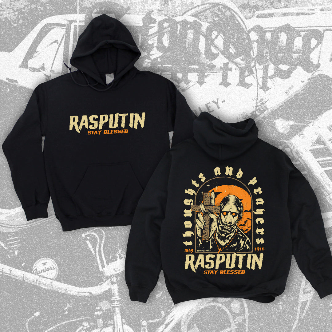 Rasputin-Stay Blessed Vintage Goth Unisex Hoodie, Dark Humor Gothic Vintage Unisex Hoodie.