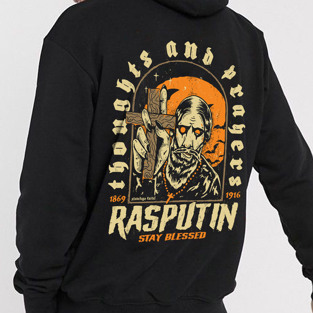 Rasputin-Stay Blessed Vintage Goth Unisex Hoodie, Dark Humor Gothic Vintage Unisex Hoodie Model