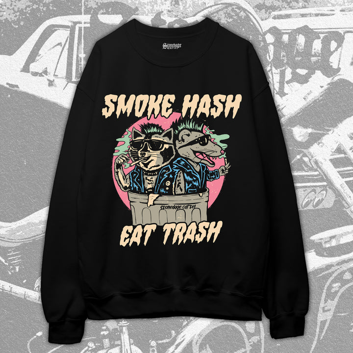 Smoke Hash Eat Trash Unisex Sweatshirt, Raccoon And Rat Smoking Weed Funny Vintage Unisex Sweatshirt.