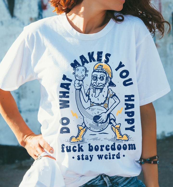 Do What Makes You Happy Unisex T-shirt, Vintage Style Man Singing on Mandolin, Stonedage Cartel.