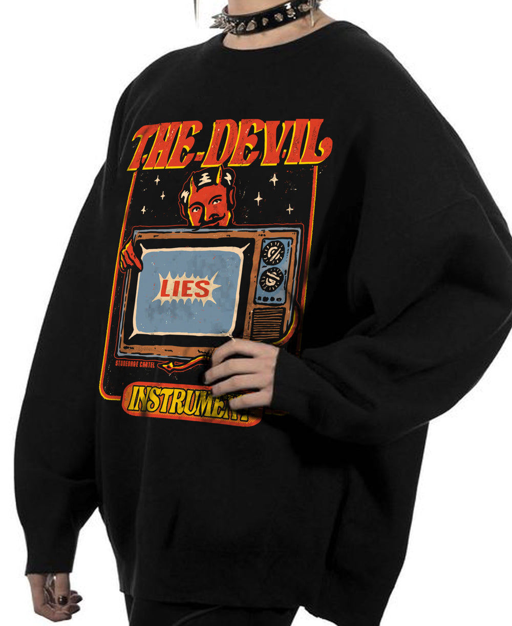 The Devil Instrument Unisex Sweatshirt, Tv Lies Anti Propaganda Vintage Graphic Unisex Sweatshirt Model