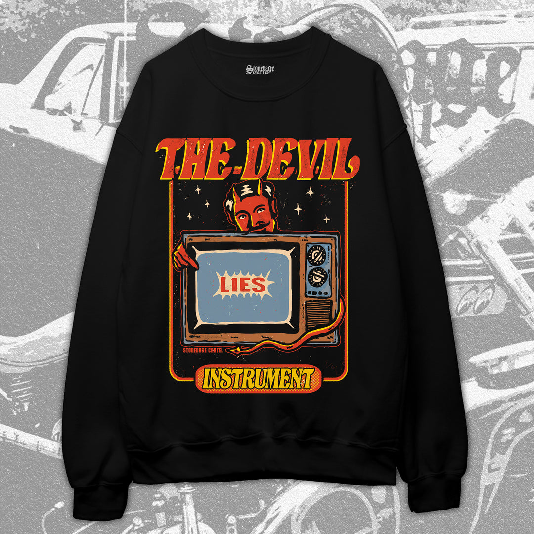 The Devil Instrument Unisex Sweatshirt, Tv Lies Anti Propaganda Vintage Graphic Unisex Sweatshirt.