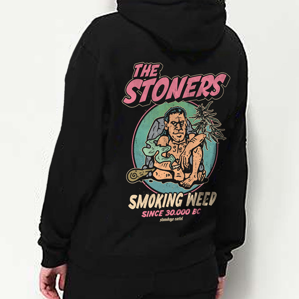 The Stoners Smoking Weed Since 30.000 B.C Unisex Hoodie, Funny Cave Man Smoking Weed Vintage Unisex Hoodie Model