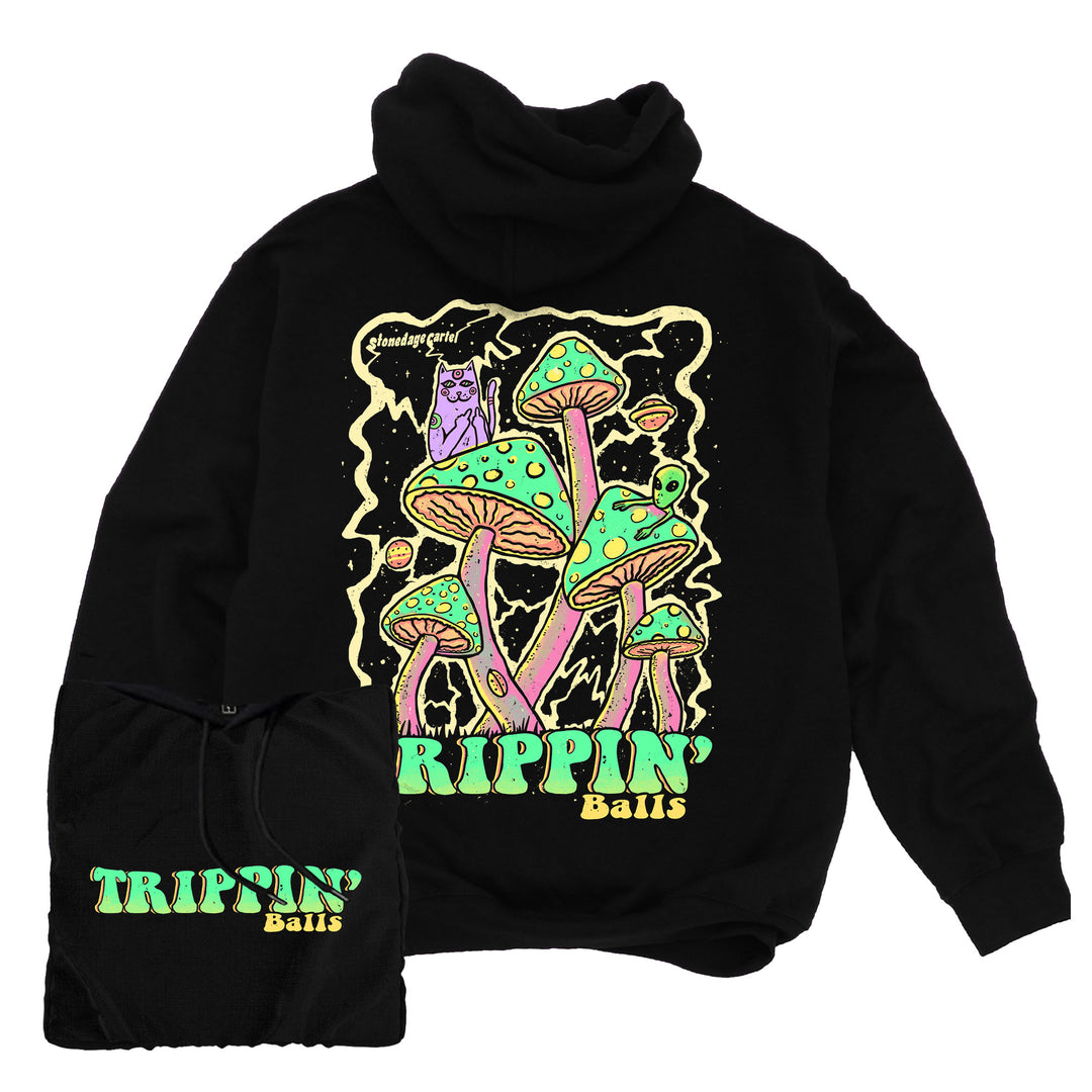 Psychedelic Trippin' Balls Unisex Hoodie, Magic Mushrooms Colorful Trippy Unisex Hoodie