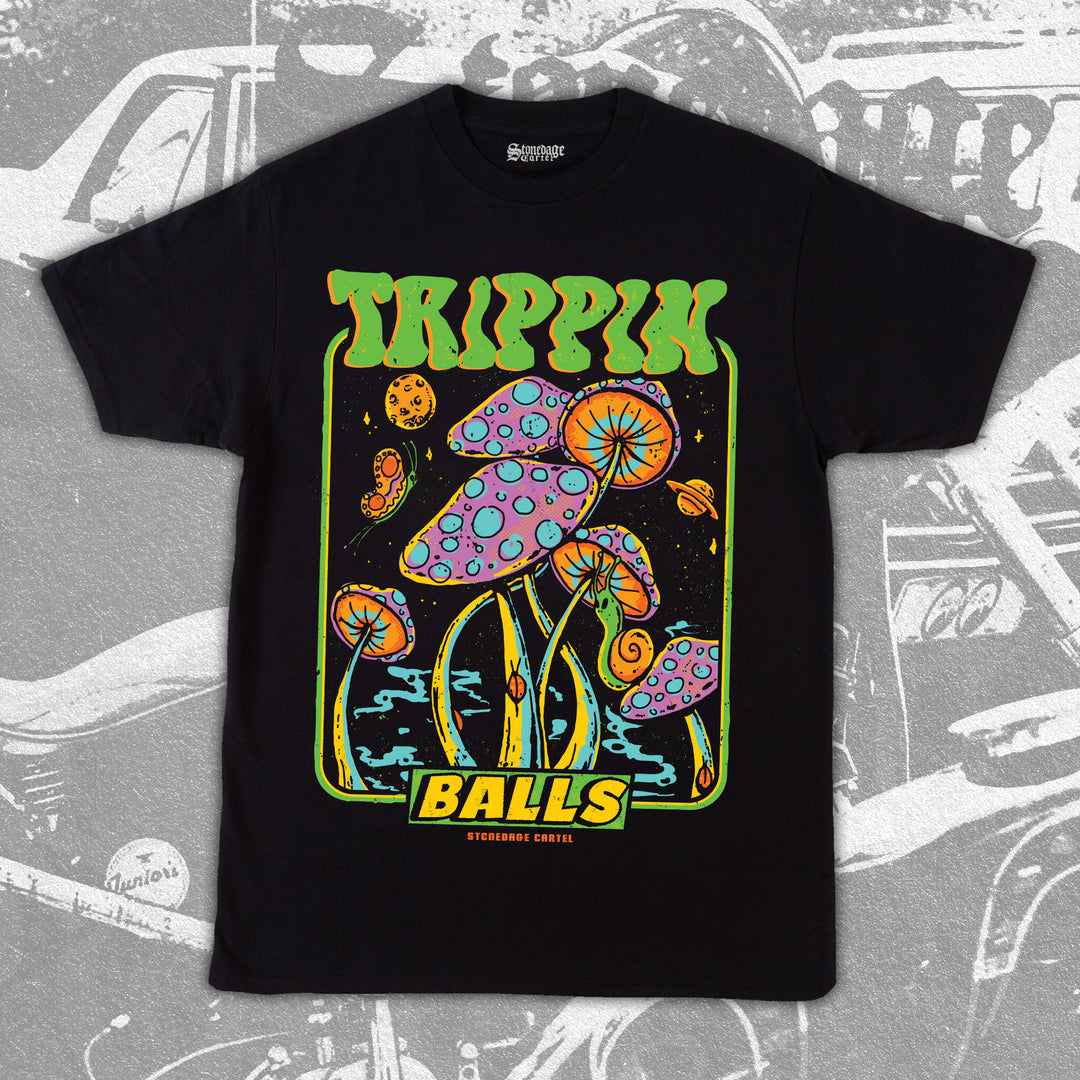 Trippin' Balls Vintage Unisex Tee, Magic Mushrooms Colorful Trippy Colorful Unisex T-shirt
