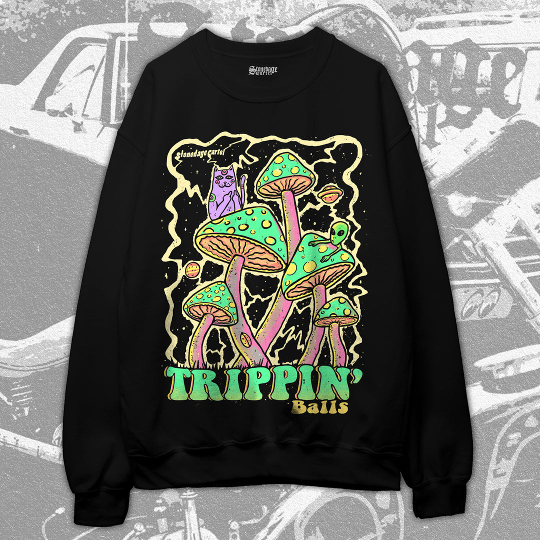 Psychedelic Trippin' Balls Unisex Sweatshirt, Magic Mushrooms Colorful Trippy Unisex Sweatshirt
