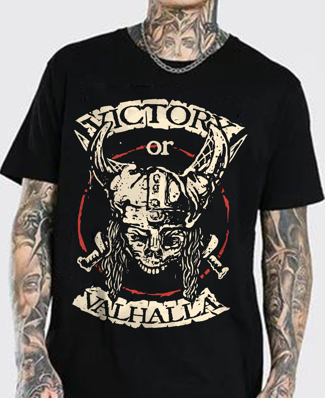 Victory or Valhalla Viking Skull Vintage Rocker Unisex T-shirt Model