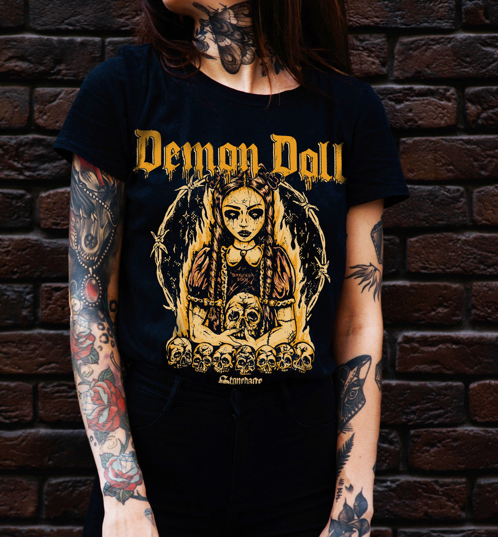Demon Doll Unisex T-shirt Woman Model