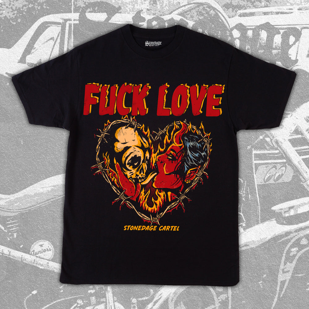 Fuck Love Goth Dark Devil Woman Skull Vintage Black Shirt