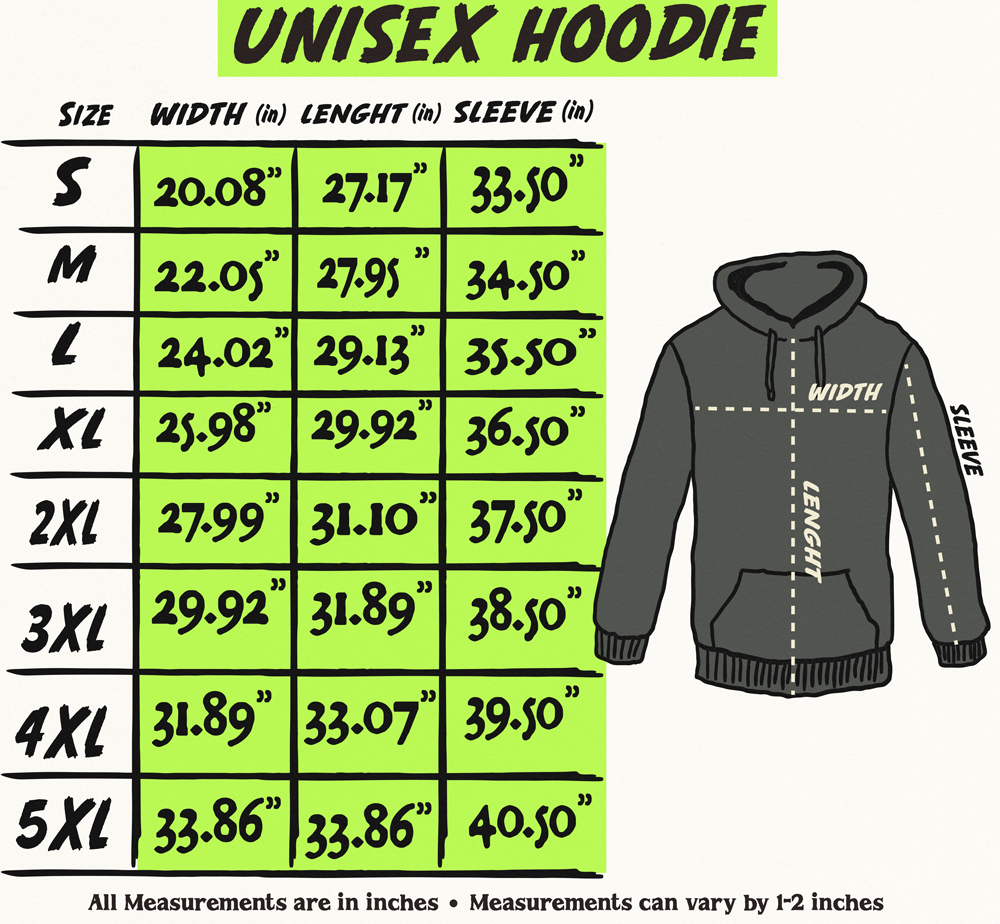 Hoodie size chart