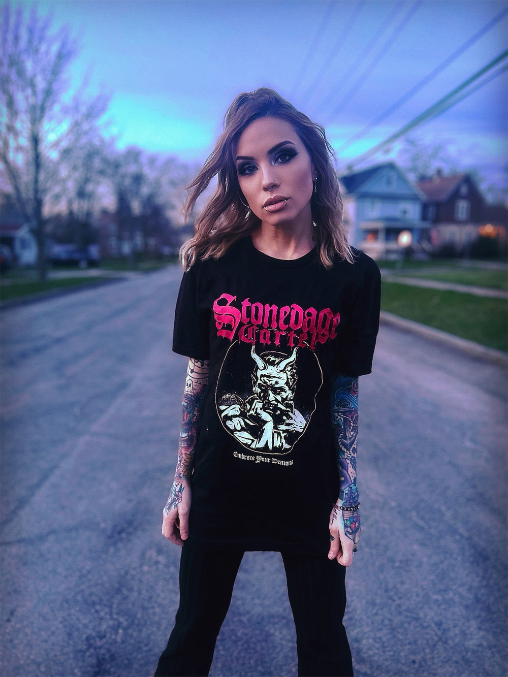 Embrace Your Demons Dark Goth Unisex T-shirt Woman Model