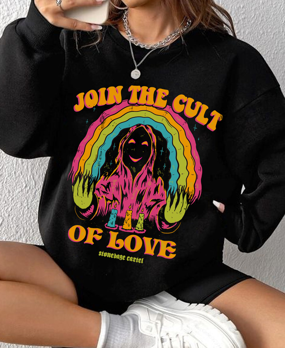 Join the cult of love Vintage Graphic Sweatshirt, Wizard casting magic of love vintage illustration Unisex Sweatshirt