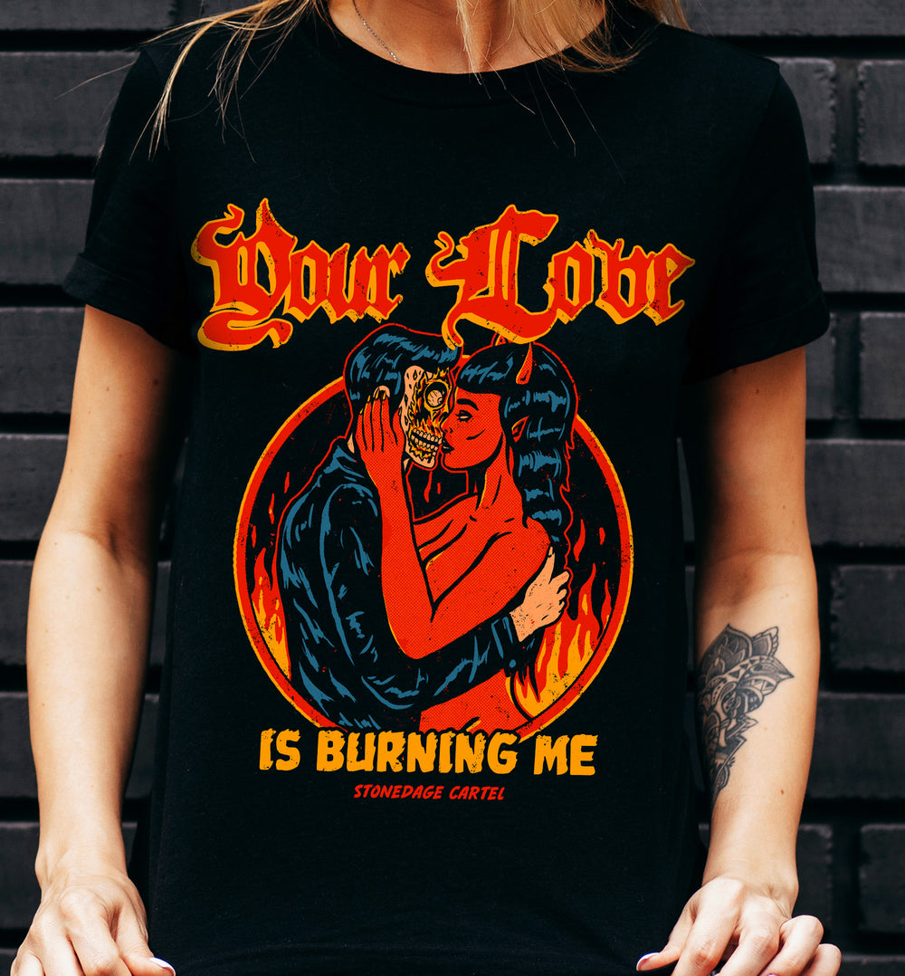 Your Love Is Burning Me Unisex T-shirt model woman